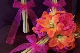 Silk flower bouquets with bamboo handles