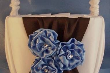 Flower girl basket with 3 hand made satin flowers accented with Swarovski rhinestones