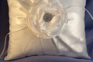 Dupioni silk and satin shantung ring bearer pillow with gorgeous hand made flower and sparkling rhinestone button