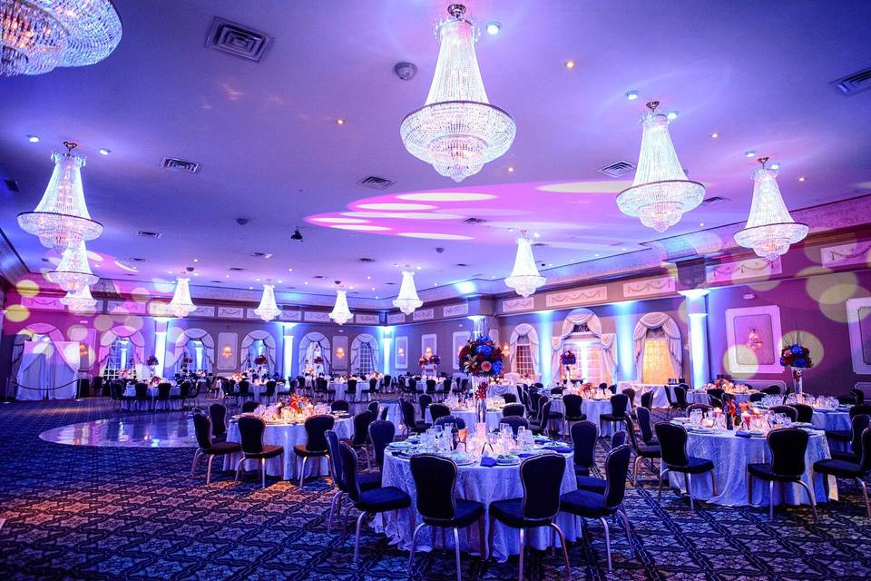 Ballroom set up for a reception