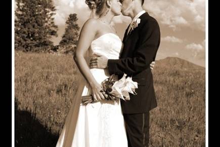Sun Spot, Winter Park.  Sepia toned photograph of bride and groom.