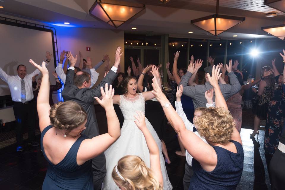 Guests and newly weds partying