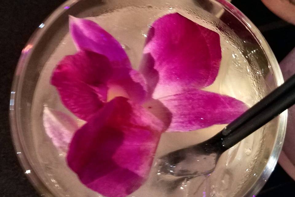 Tropical flower inside the drink