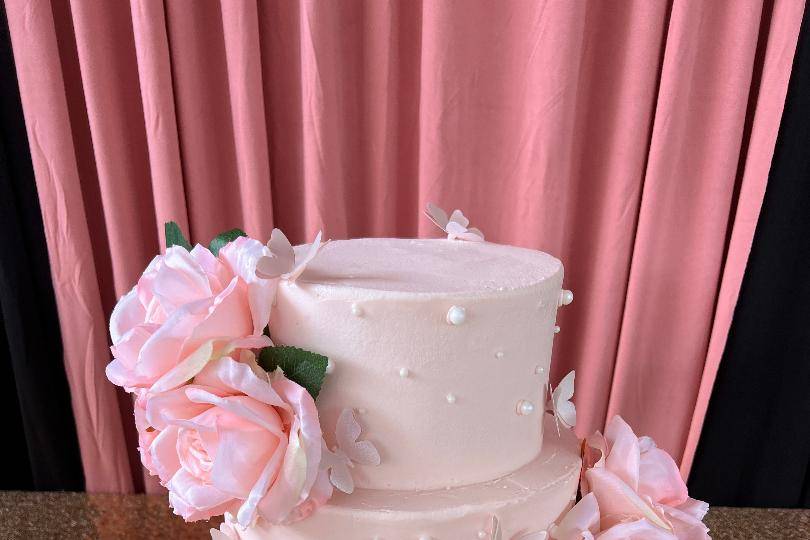 Pink Floral Quinceanera cake
