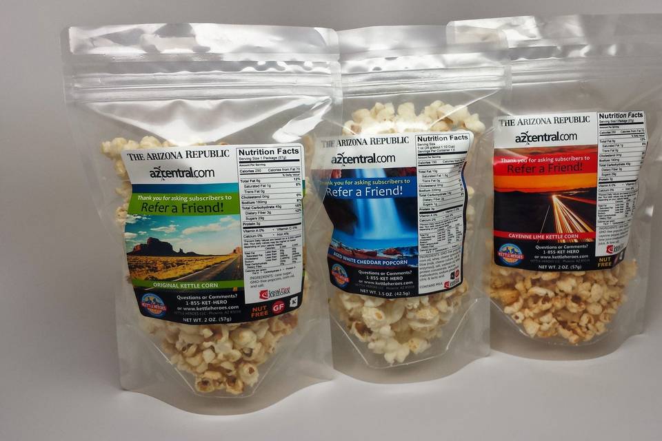 Corporate gifts to promote sales promotion using Kettle Heroes artisan popcorn.