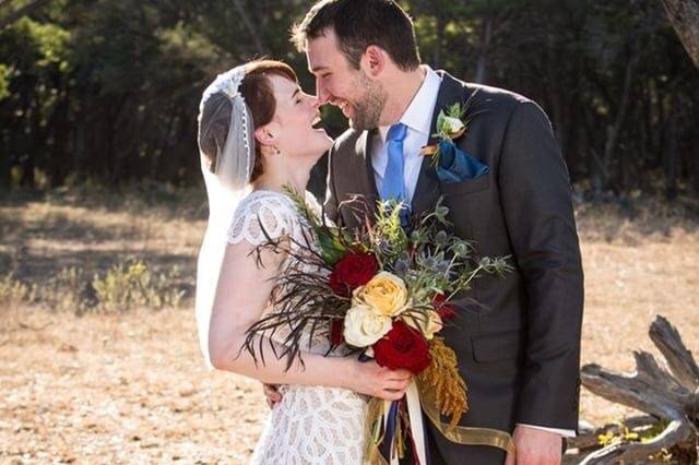 Newlyweds kissing