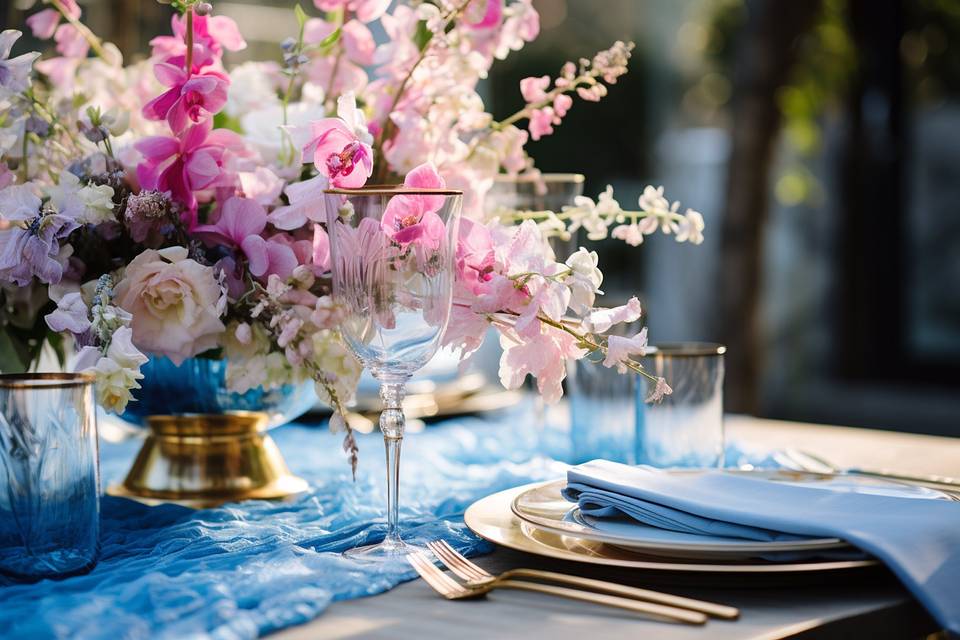 Table Setting w/ Blue Cloth &