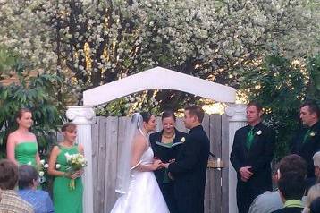 Outdoor wedding Ceremony at The Car Barn!