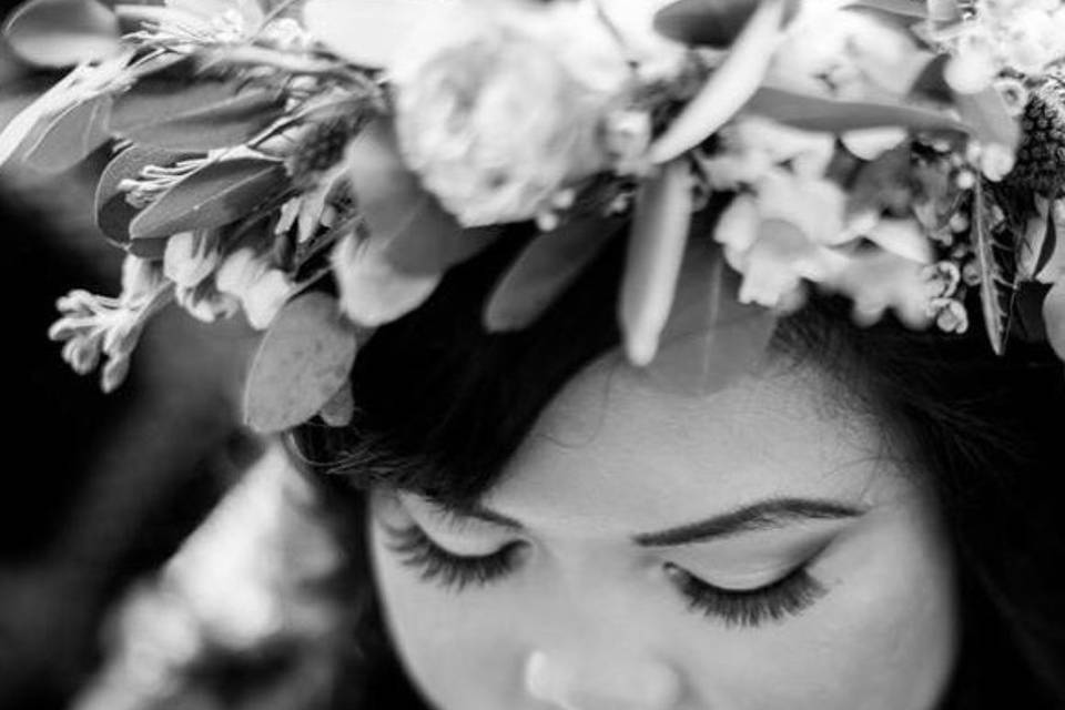 Black and white photo of the bride