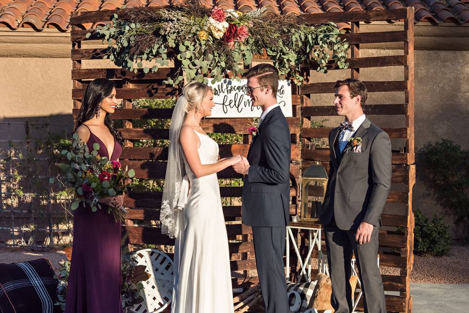 Our rustic ceremony backdrop
