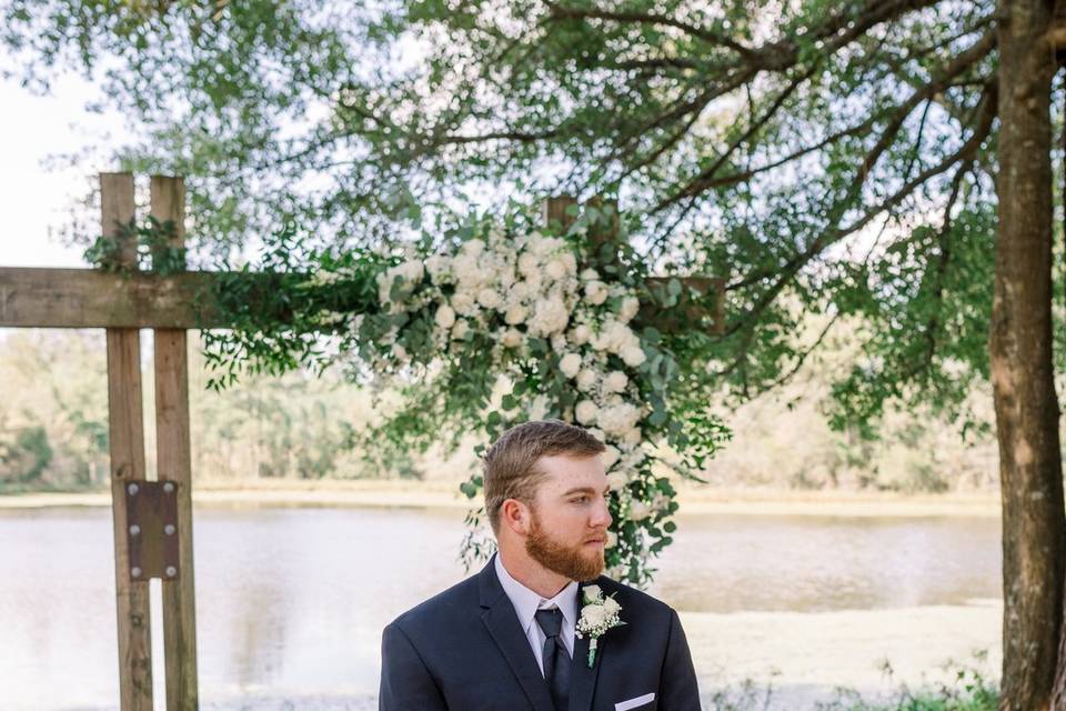 Groom by the lake