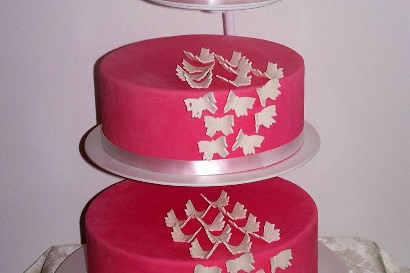 Butterflies & Pink Wedding Cake