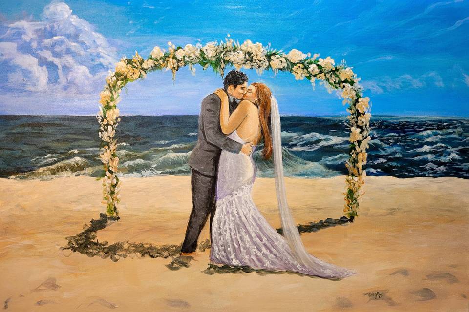 Beach wedding painting