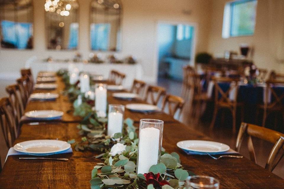 Long wooden table setup