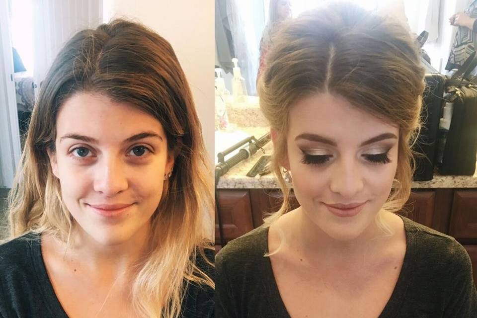 Before and after updo and makeup