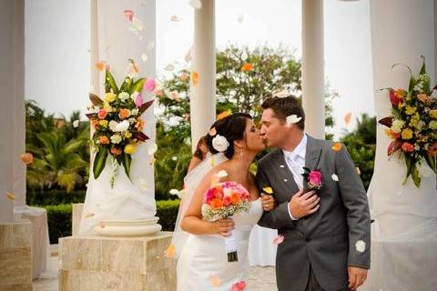 Newlyweds kissing