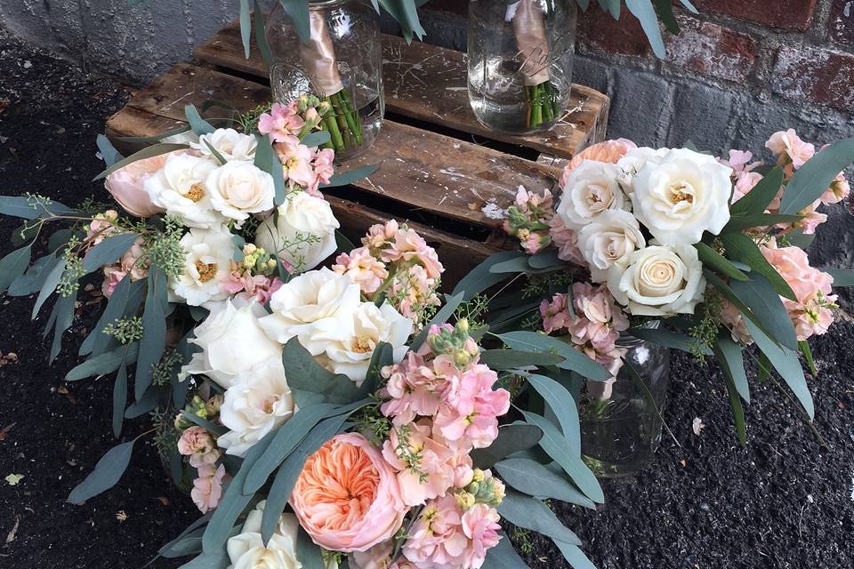 Peach themed floral arrangements