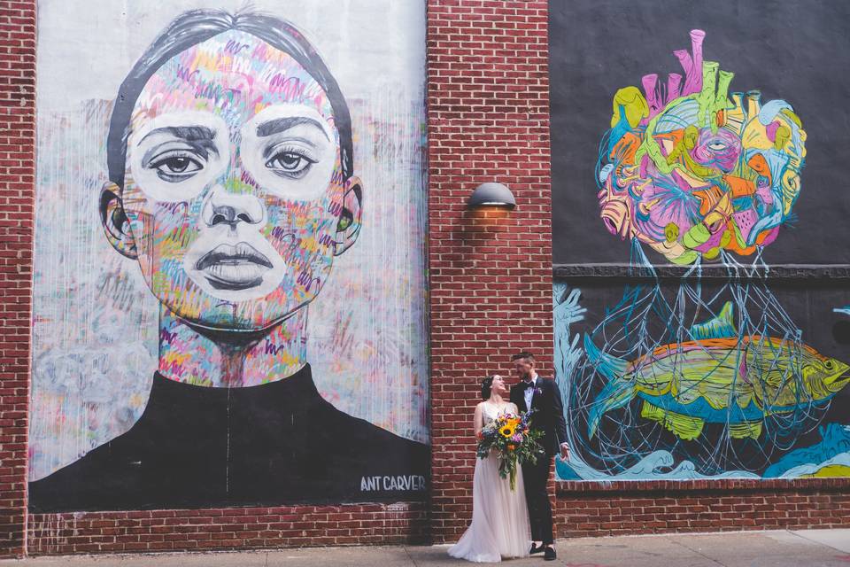Couple at mural in Fishtown