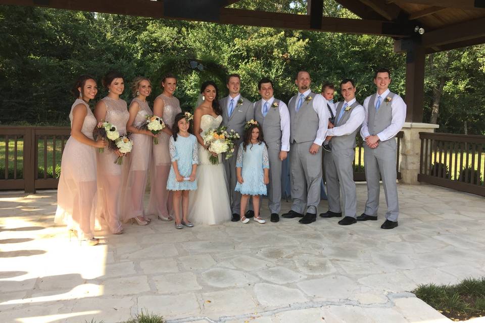 With the bridesmaids and groomsmen