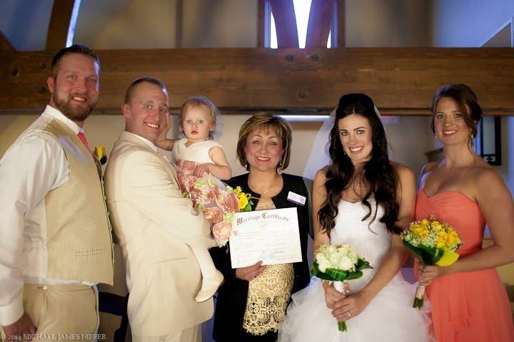 Wedding couple and guests