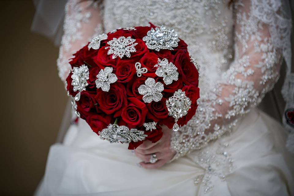 The bride holding her bouquet