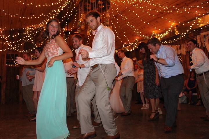 Bridal attendants dancing
