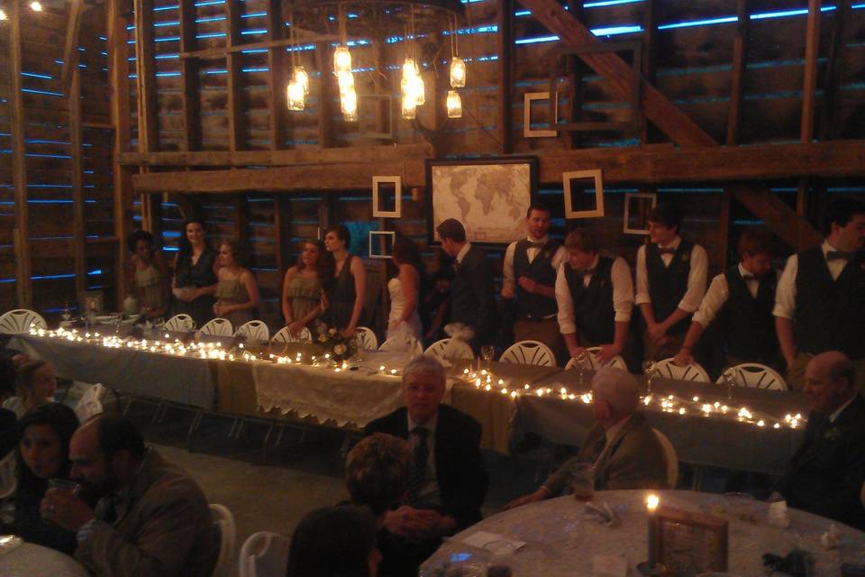 Taken at one of our first barn weddings. Small space, but rocked the crowd.