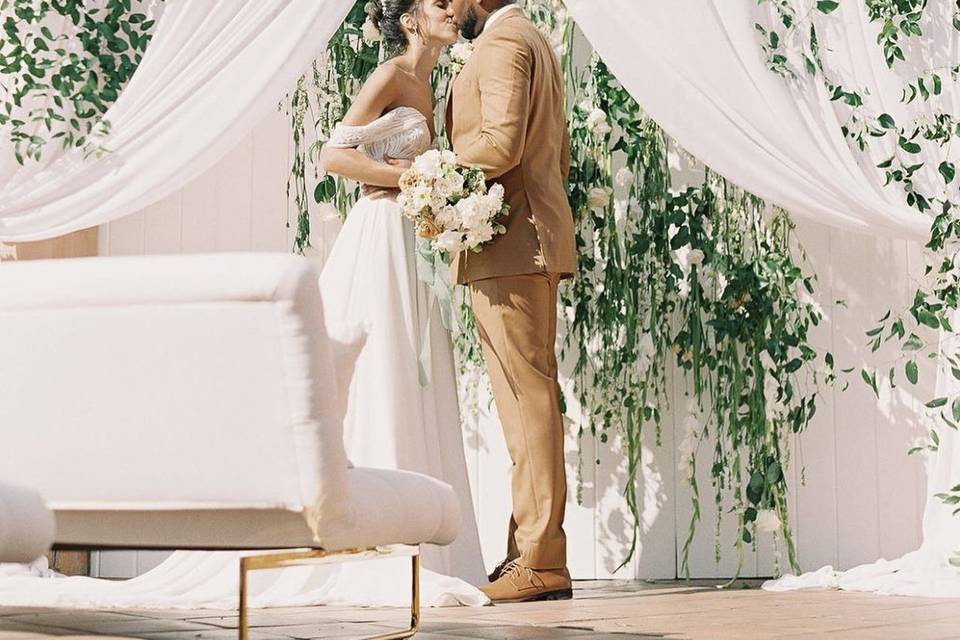 Couple under drapes