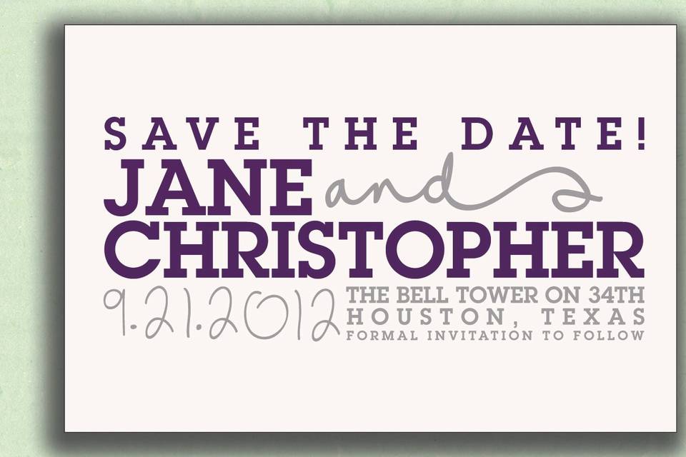 Wedding Save the Date Invitation with digital calligraphy