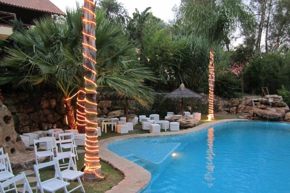 Poolside wedding ceremony near Marbella, Spain