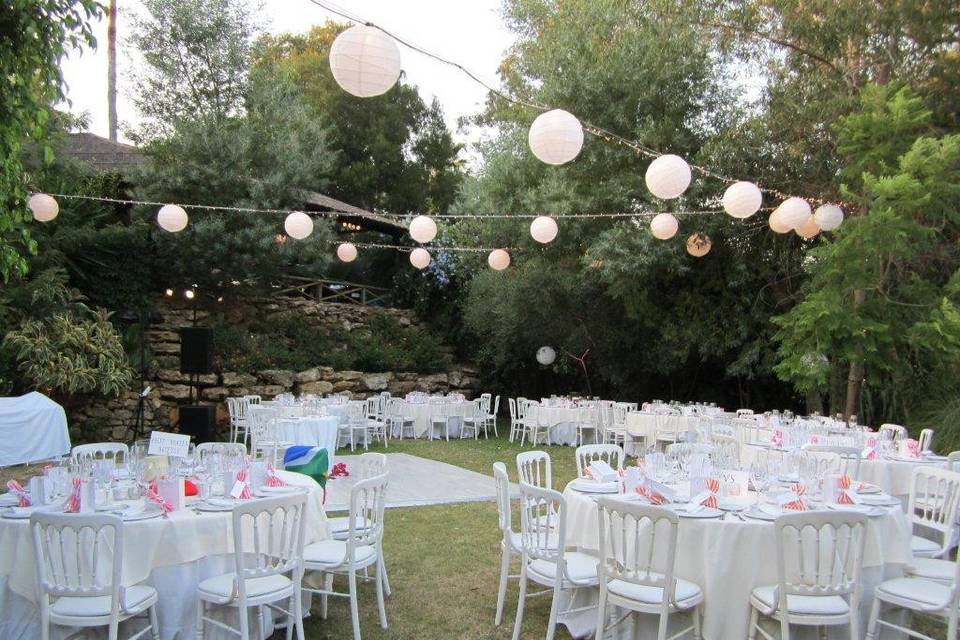 Wedding breakfast in villa garden in Spain