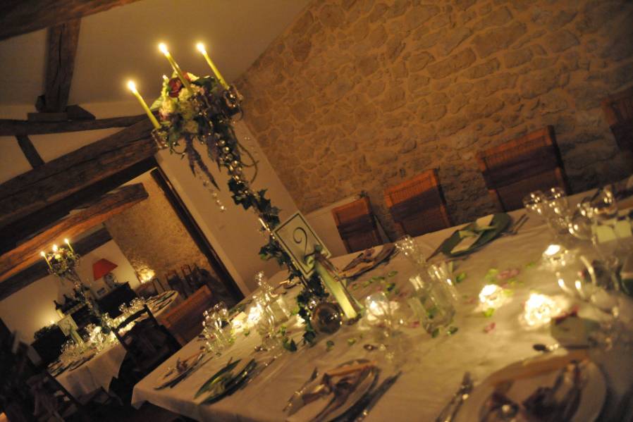 Chateau in France, rustic table settings for wedding breakfast