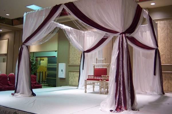 White and deep red drapes