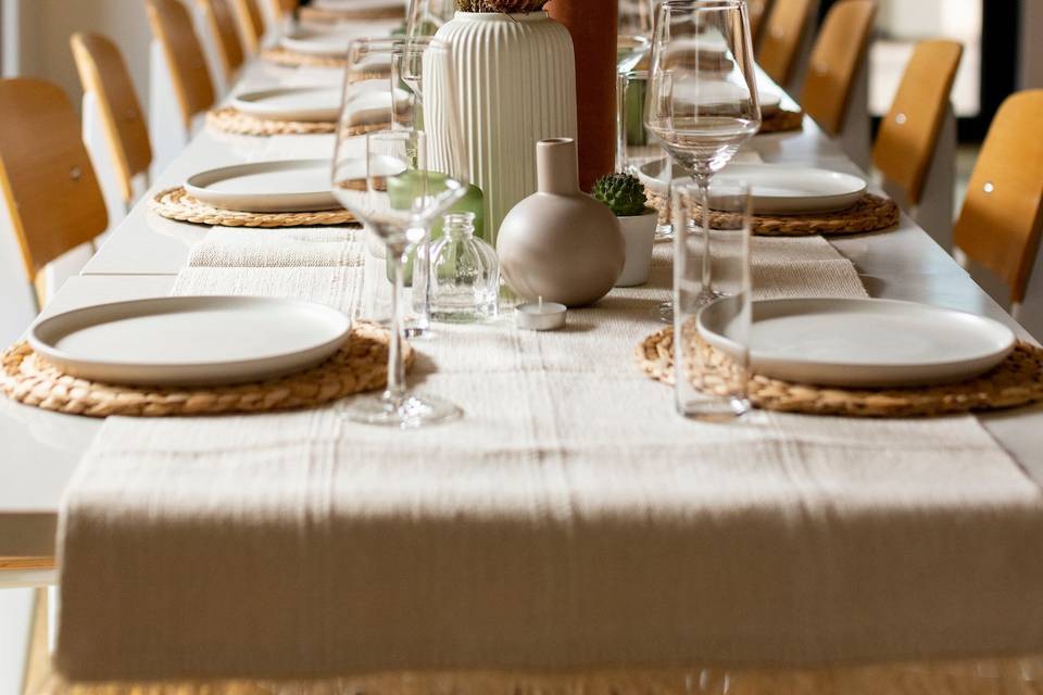 Table scape for seated dinner