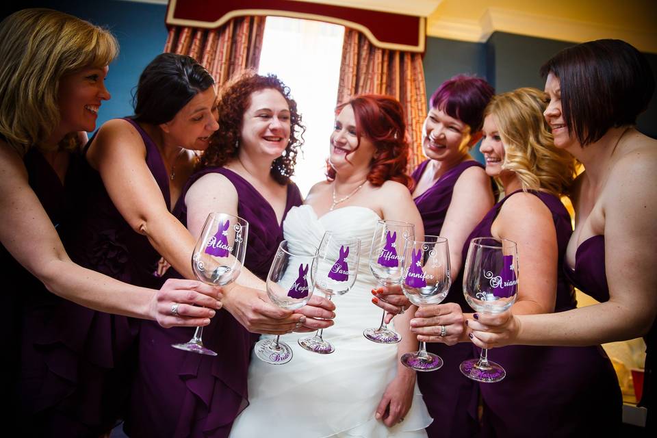 The bride and her bridesmaids