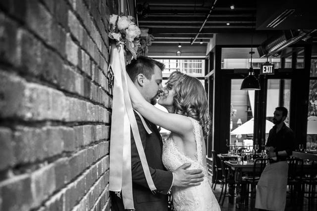 Bride and Groom along wall