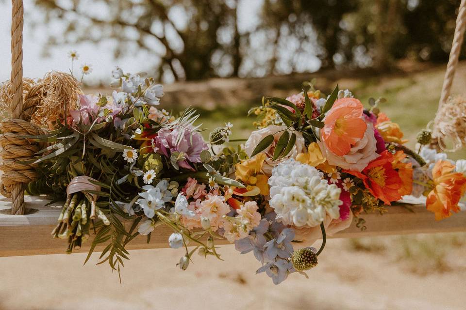 Flowers on swing