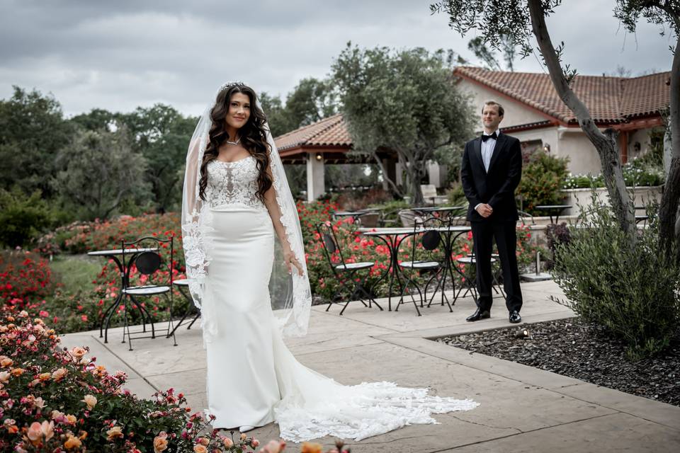 Bride and groom outside
