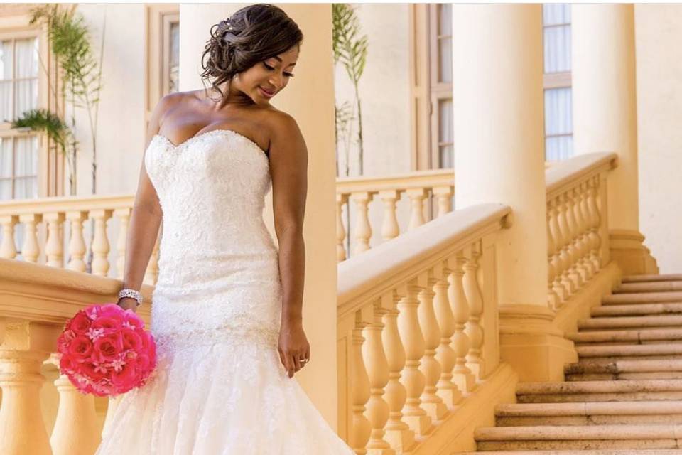 The bride holding a bouquet