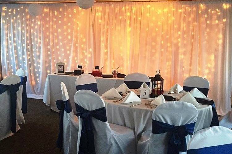 Accent lighting and decor for this yacht wedding and reception on the SOLARIS Yacht Sandestin Florida, created by in-house wedding planners