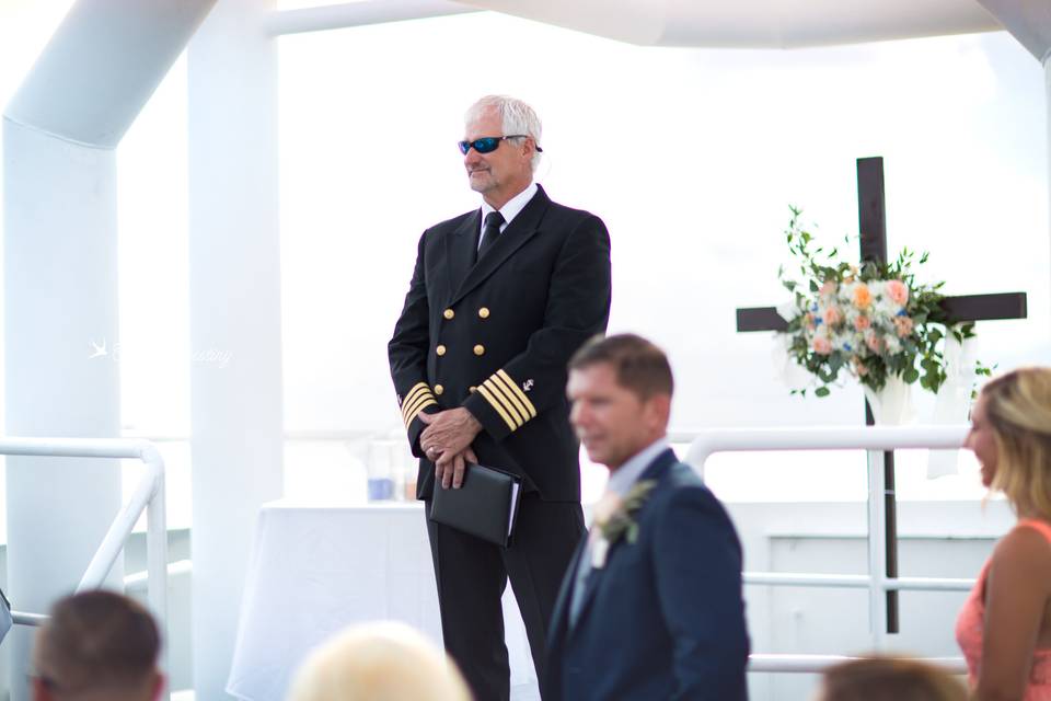 Our captains happily officiate our weddings.