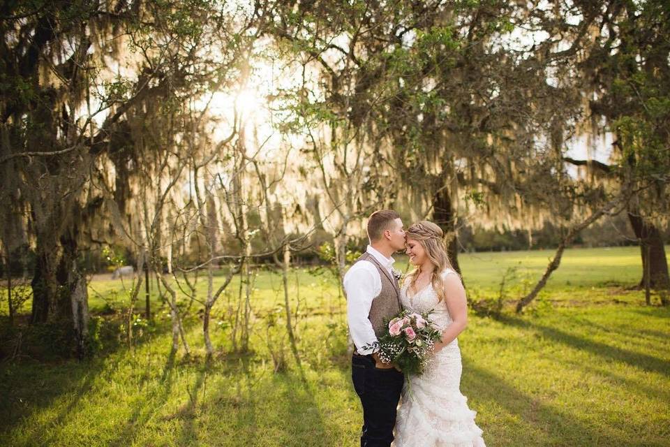 Bride and groom outside