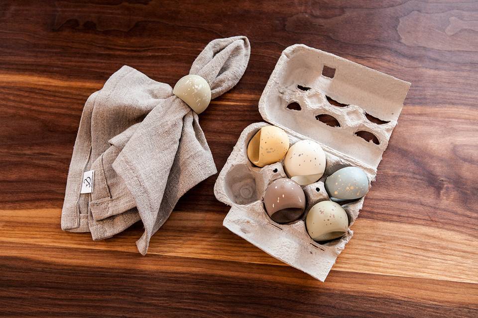 Our Farm Fresh Egg Napkin Holders would be a great addition to any rustic tablescape. Each egg is hand painted and the colors can be customized.