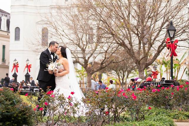 Bride and groom kissing