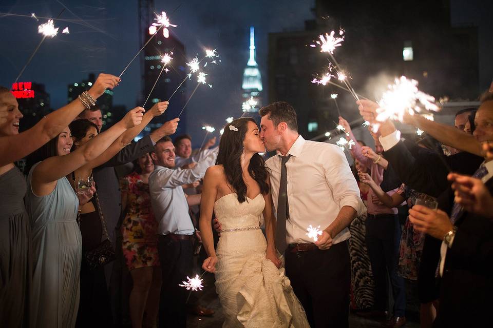 Bride and groom kissing