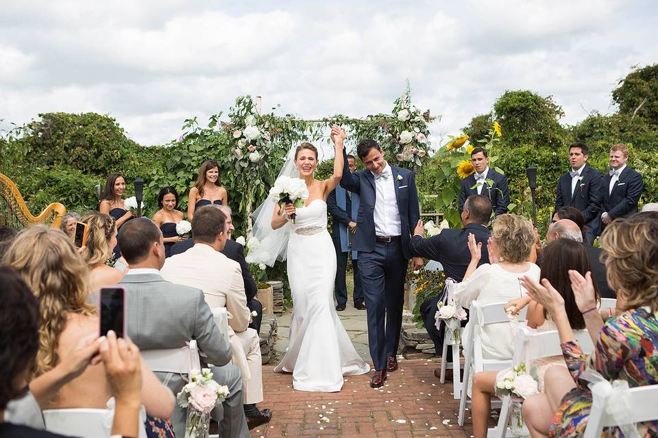 Bride and groom celebrating