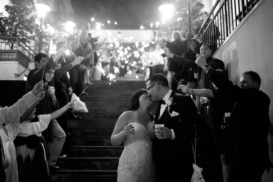 Bride and groom kissing