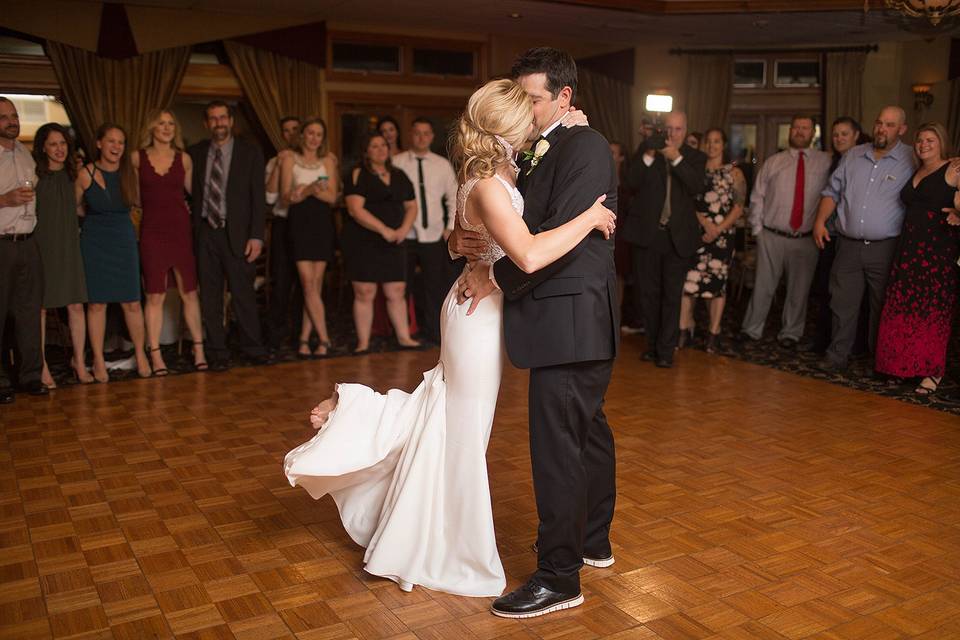 Bride and groom kissing