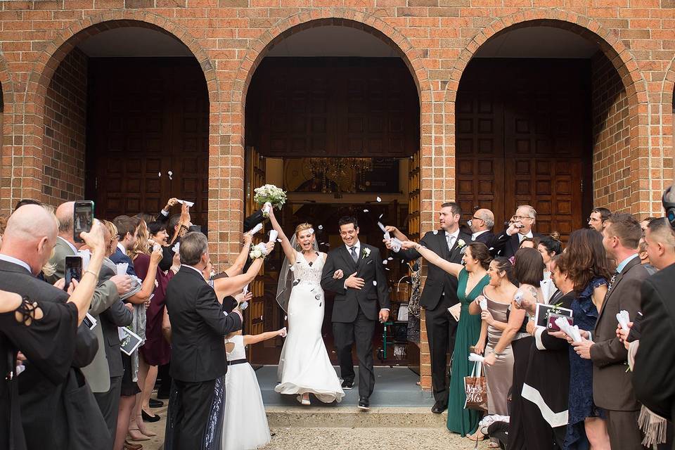 Bride and groom celebrating