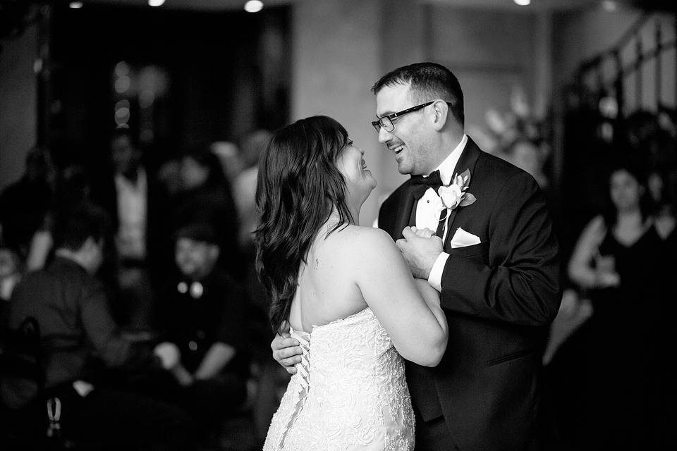 Bride and groom dancing